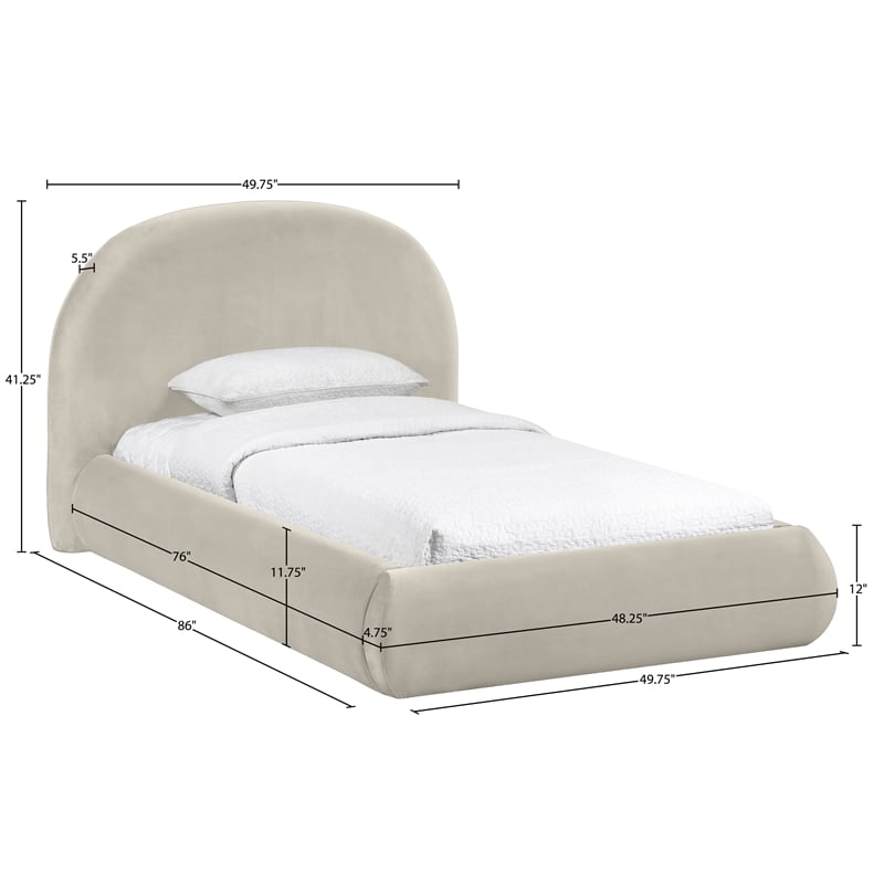 Meridian Furniture Celine Cream Velvet Upholstered Twin Bed