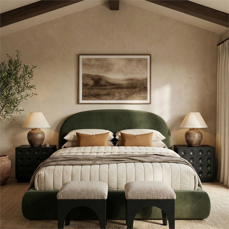 Meridian Furniture Celine Green Velvet Upholstered Full Bed