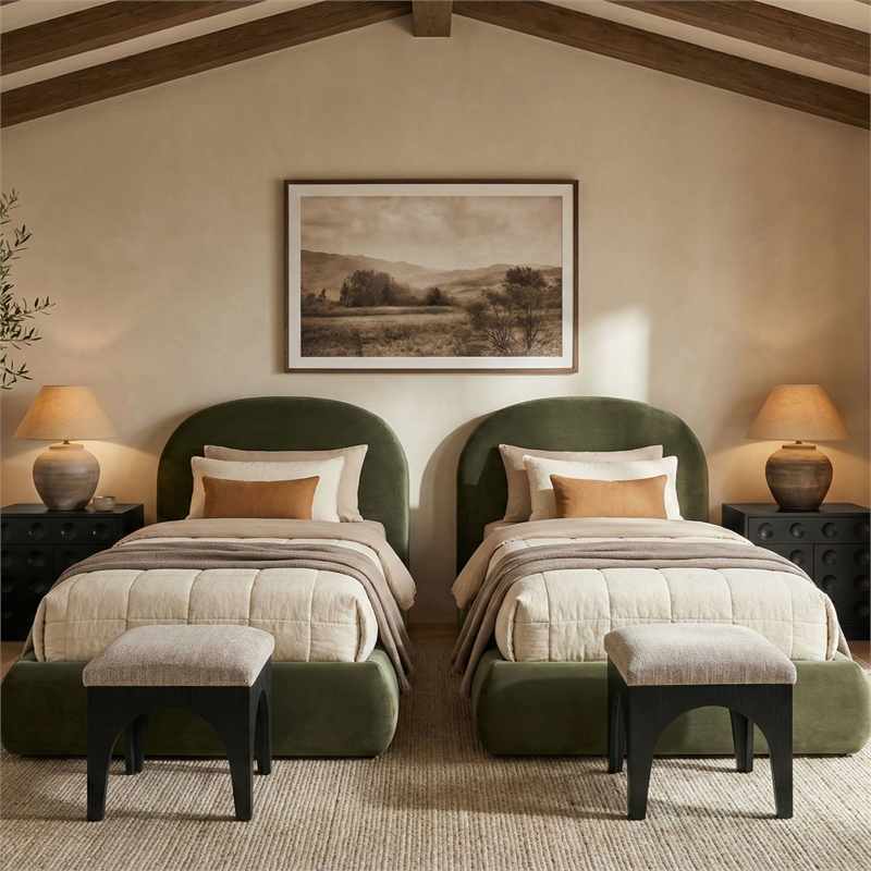 Meridian Furniture Celine Green Velvet Upholstered Twin Bed
