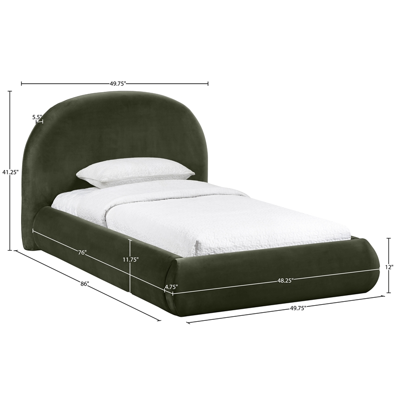 Meridian Furniture Celine Green Velvet Upholstered Twin Bed