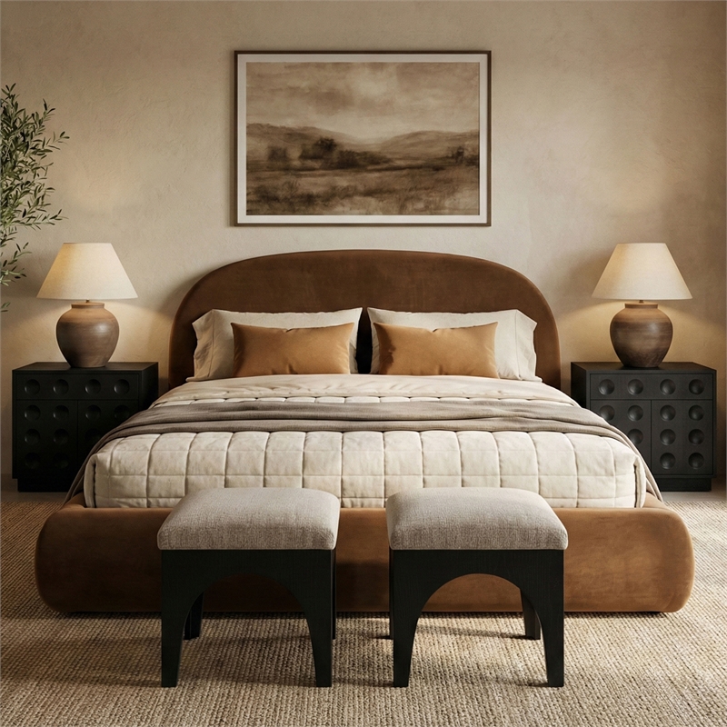 Meridian Furniture Celine Saddle Velvet Upholstered Full Bed