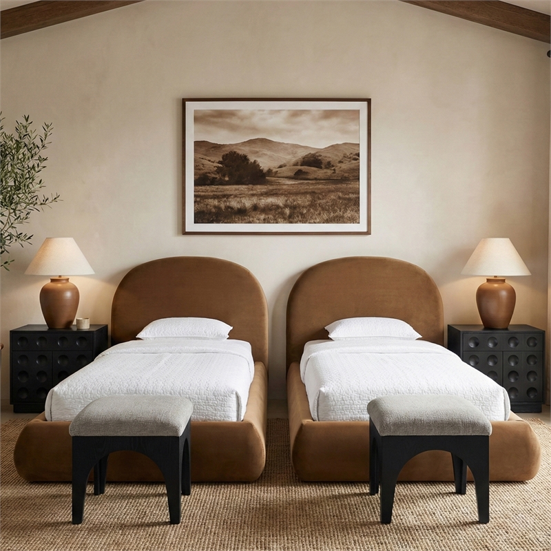 Meridian Furniture Celine Saddle Velvet Upholstered Twin Bed