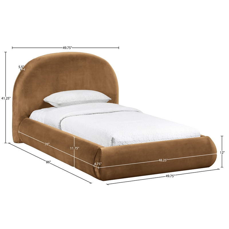 Meridian Furniture Celine Saddle Velvet Upholstered Twin Bed