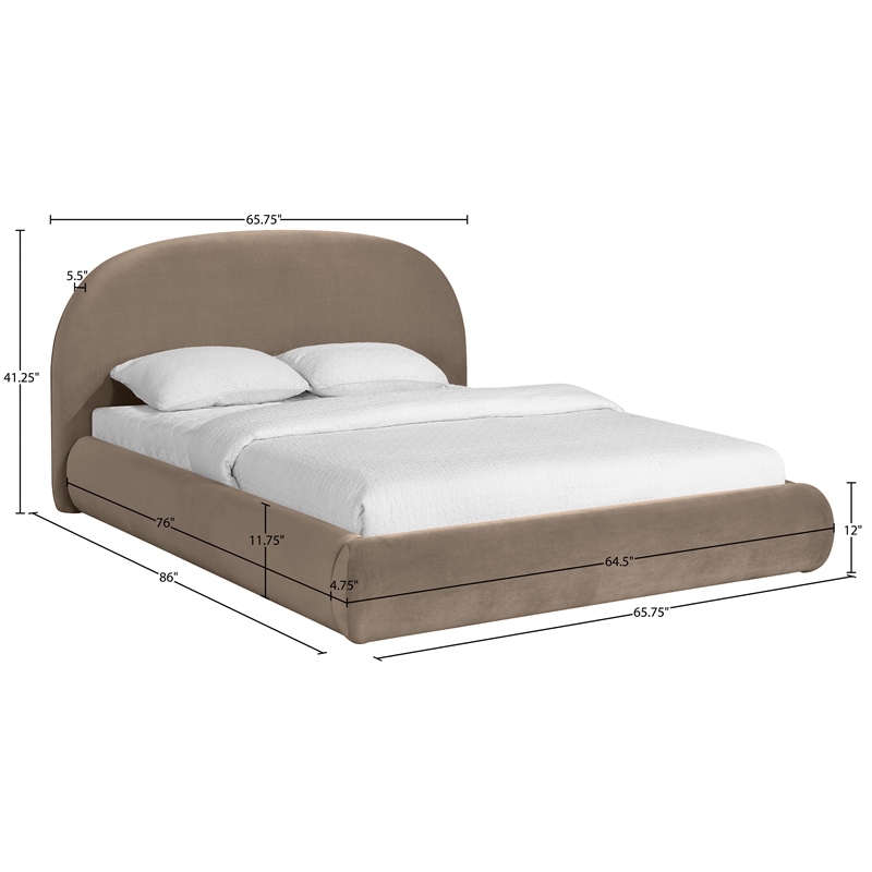 Meridian Furniture Celine Taupe Velvet Upholstered Full Bed