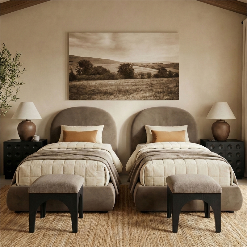 Meridian Furniture Celine Taupe Velvet Upholstered Twin Bed