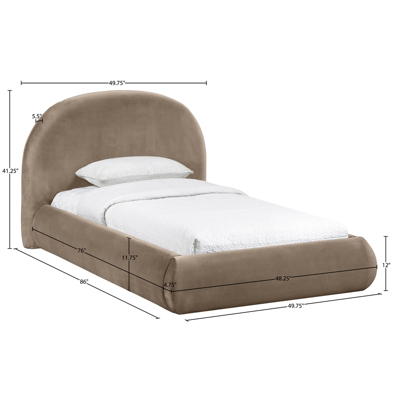 Meridian Furniture Celine Taupe Velvet Upholstered Twin Bed