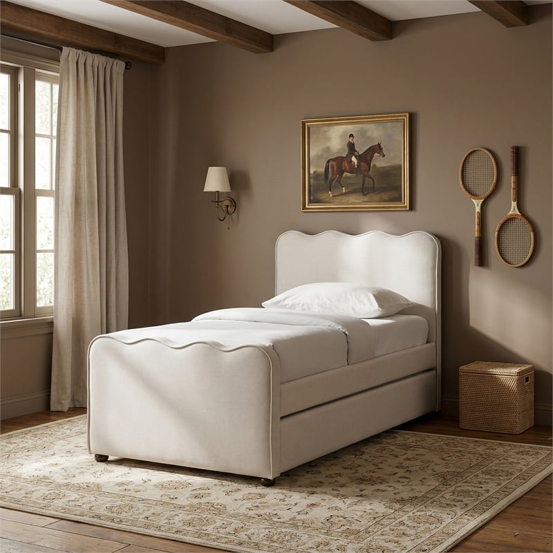 Meridian Furniture Gatsby Cream Mohair Velvet Upholstered Twin Trundle Bed