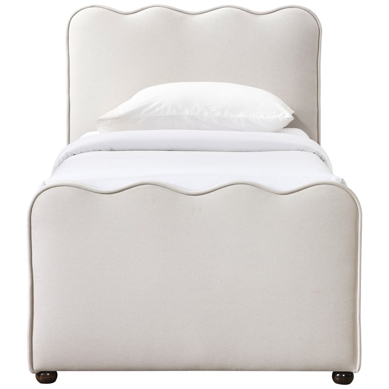 Meridian Furniture Gatsby Cream Mohair Velvet Upholstered Twin Trundle Bed