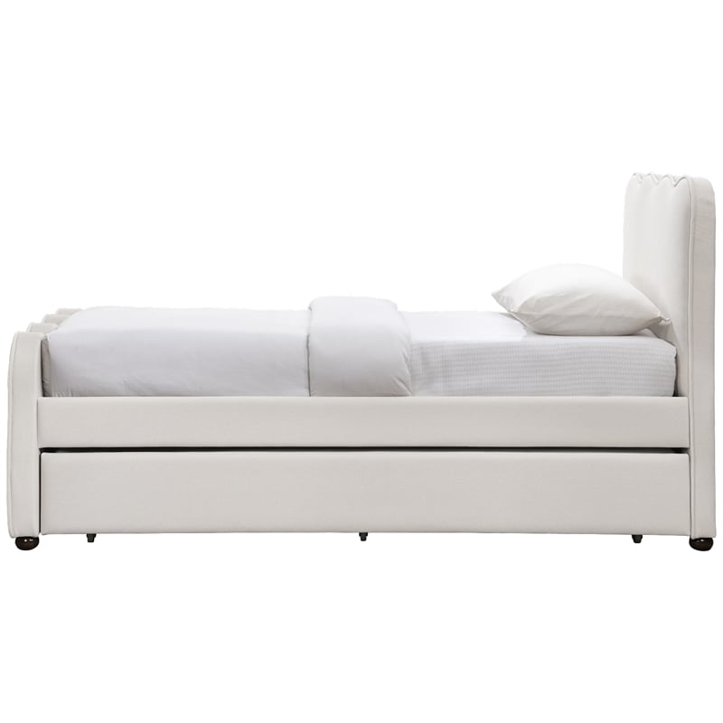 Meridian Furniture Gatsby Cream Mohair Velvet Upholstered Twin Trundle Bed