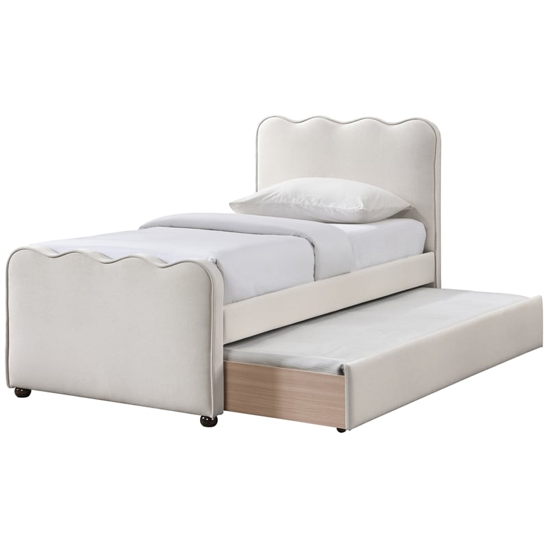 Meridian Furniture Gatsby Cream Mohair Velvet Upholstered Twin Trundle Bed