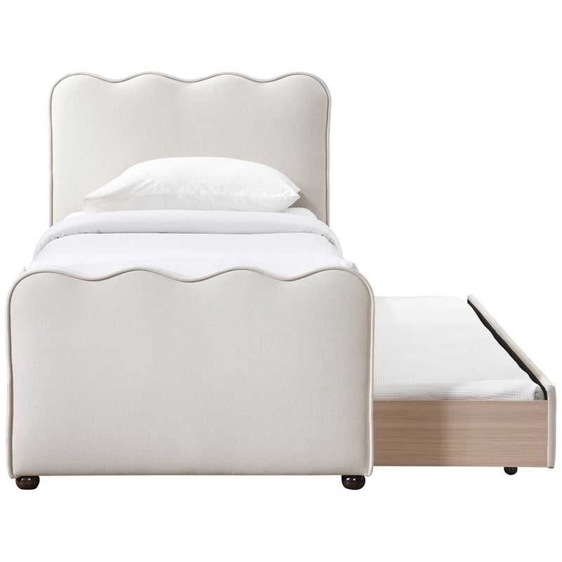 Meridian Furniture Gatsby Cream Mohair Velvet Upholstered Twin Trundle Bed
