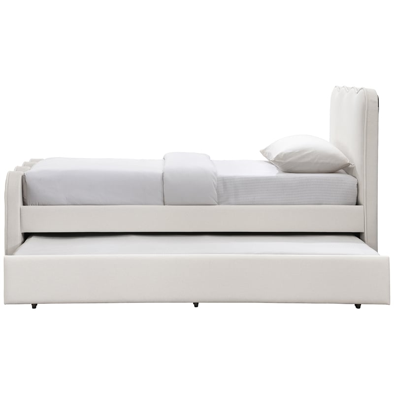 Meridian Furniture Gatsby Cream Mohair Velvet Upholstered Twin Trundle Bed