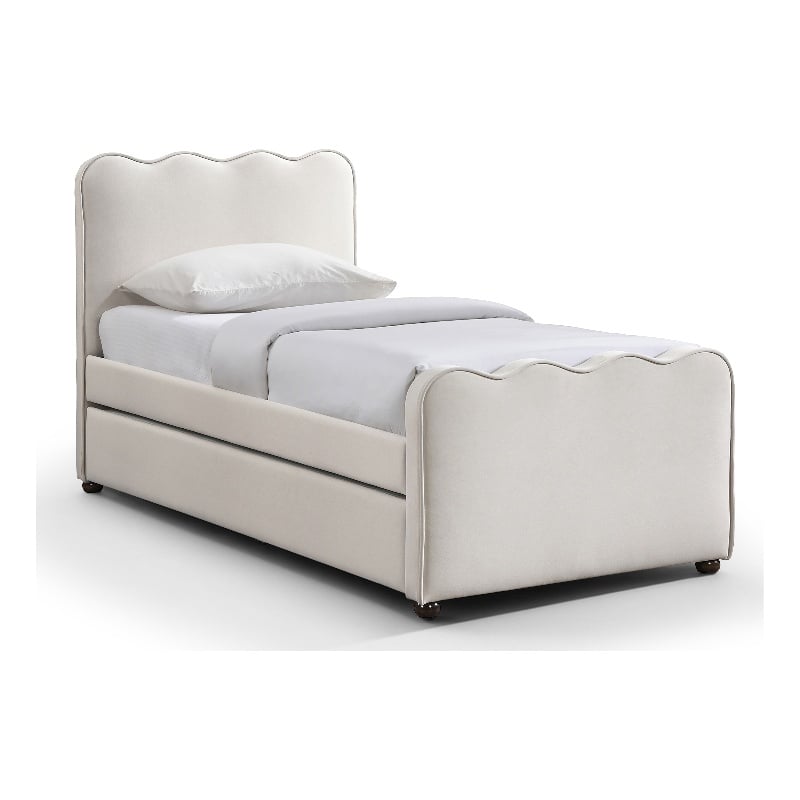 Meridian Furniture Gatsby Cream Mohair Velvet Upholstered Twin Trundle Bed