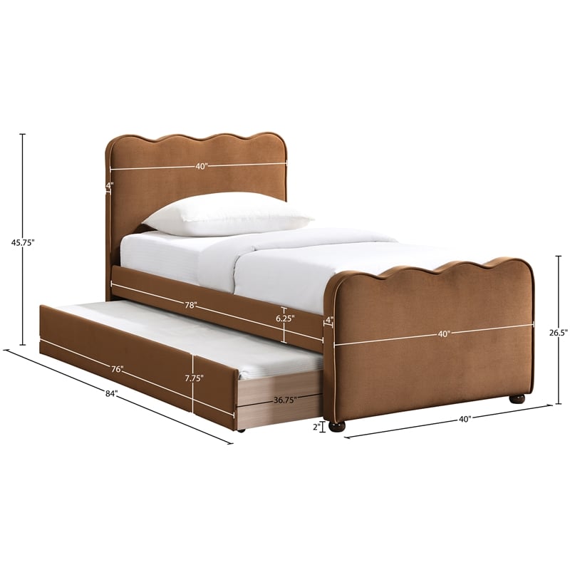 Meridian Furniture Gatsby Saddle Mohair Velvet Upholstered Twin Trundle Bed