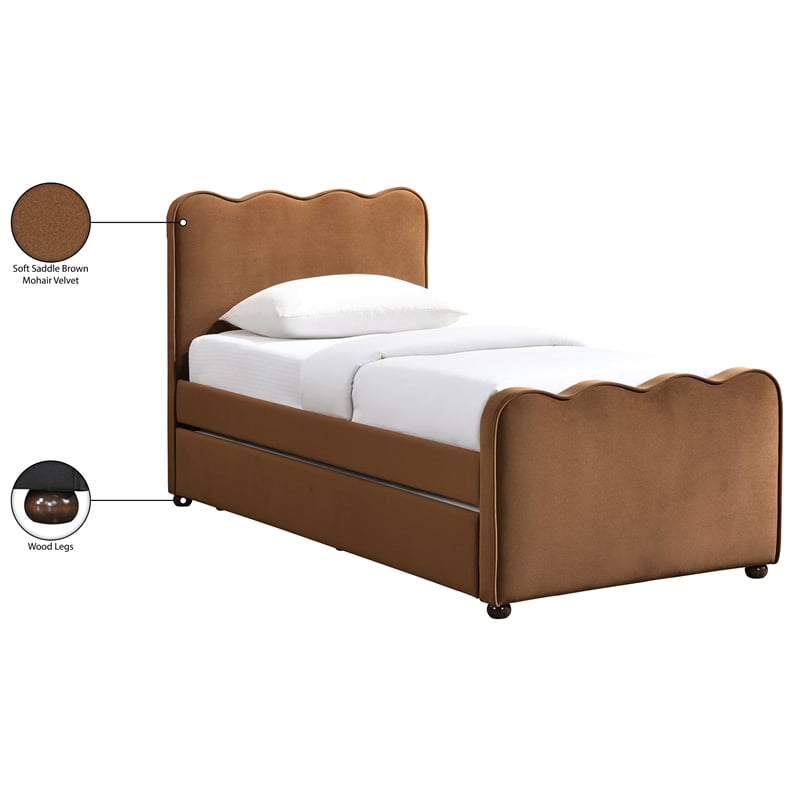 Meridian Furniture Gatsby Saddle Mohair Velvet Upholstered Twin Trundle Bed