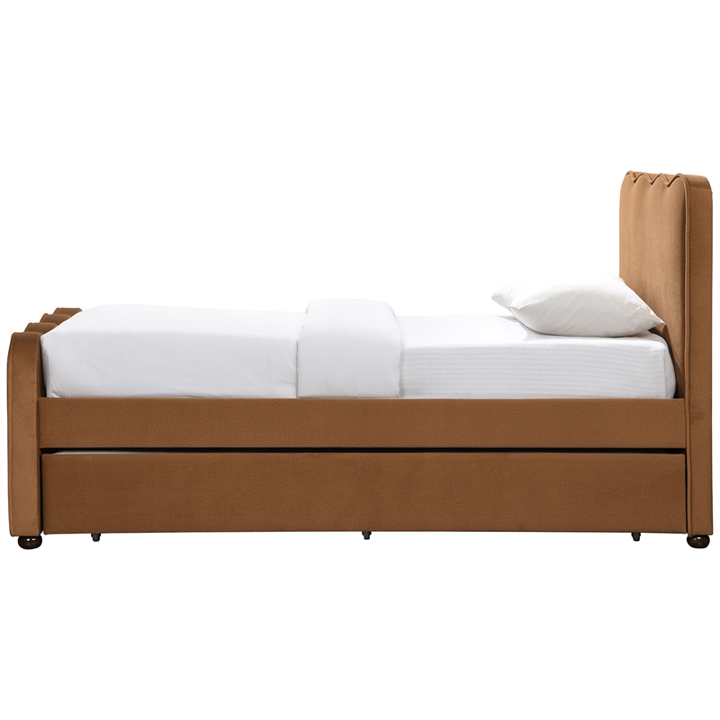Meridian Furniture Gatsby Saddle Mohair Velvet Upholstered Twin Trundle Bed