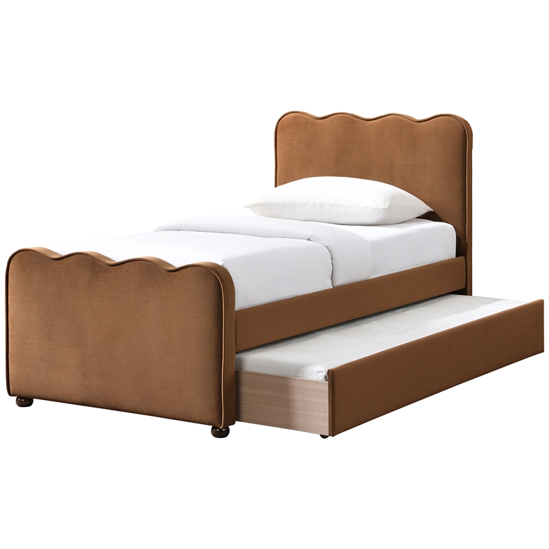 Meridian Furniture Gatsby Saddle Mohair Velvet Upholstered Twin Trundle Bed