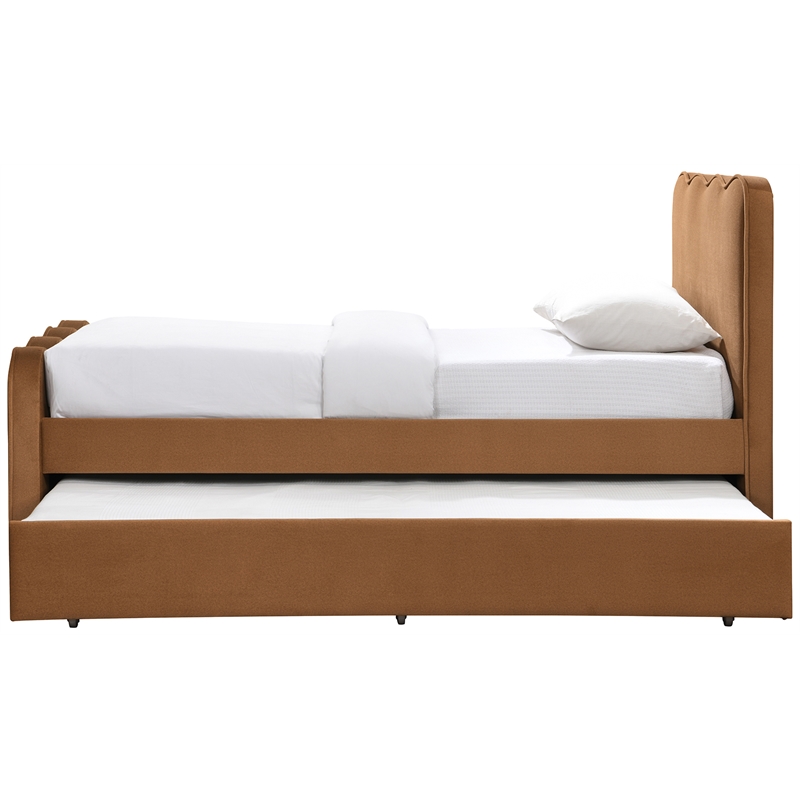 Meridian Furniture Gatsby Saddle Mohair Velvet Upholstered Twin Trundle Bed