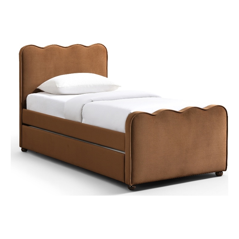 Meridian Furniture Gatsby Saddle Mohair Velvet Upholstered Twin Trundle Bed