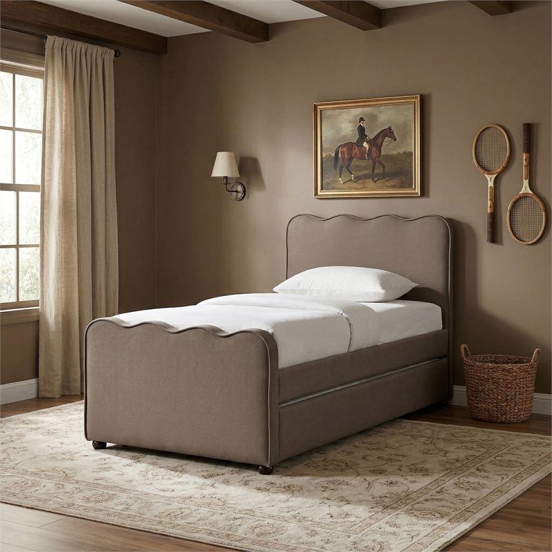 Meridian Furniture Gatsby Taupe Mohair Velvet Upholstered Twin Trundle Bed