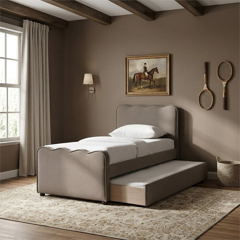 Meridian Furniture Gatsby Taupe Mohair Velvet Upholstered Twin Trundle Bed
