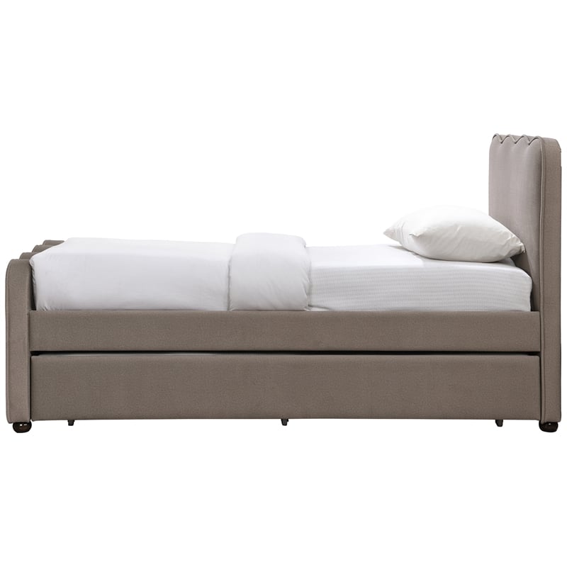 Meridian Furniture Gatsby Taupe Mohair Velvet Upholstered Twin Trundle Bed