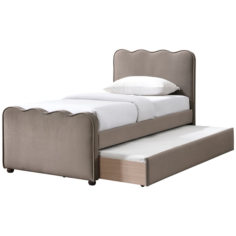 Meridian Furniture Gatsby Taupe Mohair Velvet Upholstered Twin Trundle Bed
