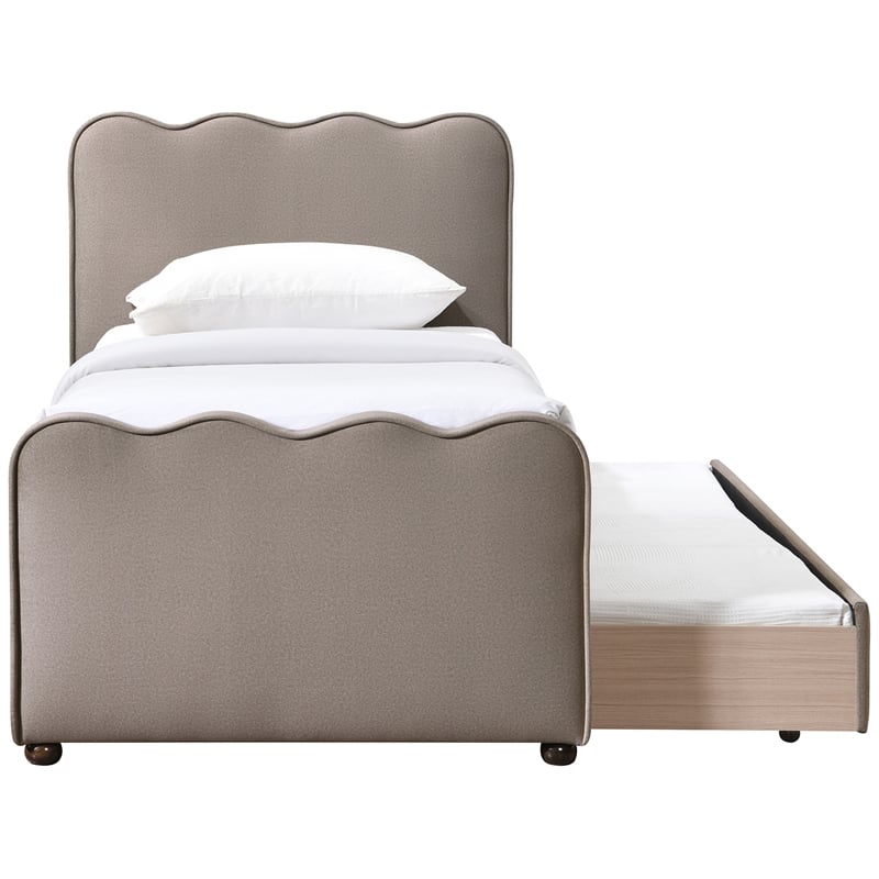 Meridian Furniture Gatsby Taupe Mohair Velvet Upholstered Twin Trundle Bed