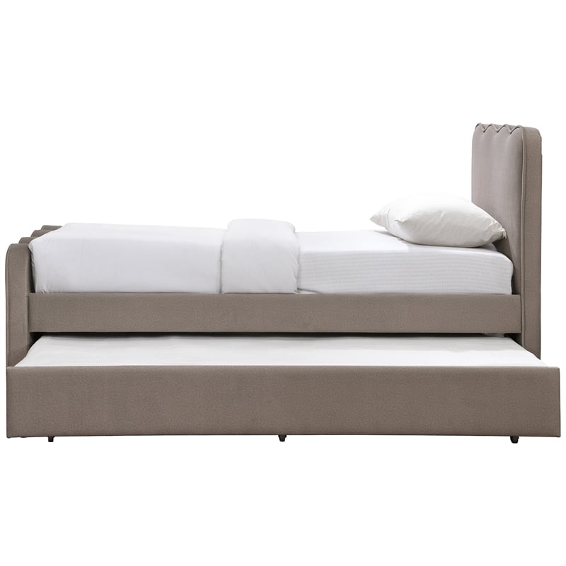 Meridian Furniture Gatsby Taupe Mohair Velvet Upholstered Twin Trundle Bed