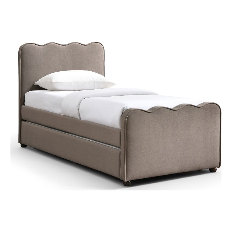 Meridian Furniture Gatsby Taupe Mohair Velvet Upholstered Twin Trundle Bed