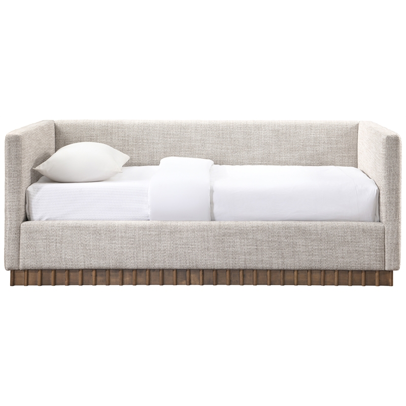 Meridian Furniture Teva Beige Linen Textured Fabric Upholstered Twin Daybed