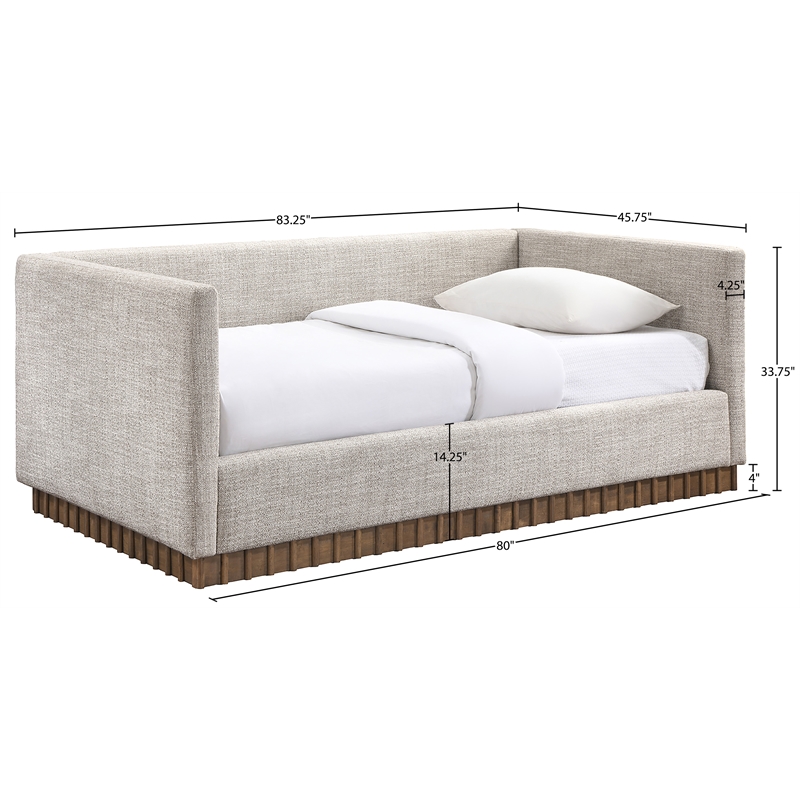 Meridian Furniture Teva Beige Linen Textured Fabric Upholstered Twin Daybed