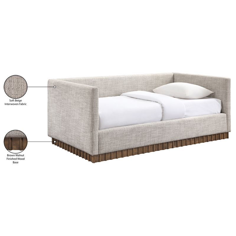 Meridian Furniture Teva Beige Linen Textured Fabric Upholstered Twin Daybed