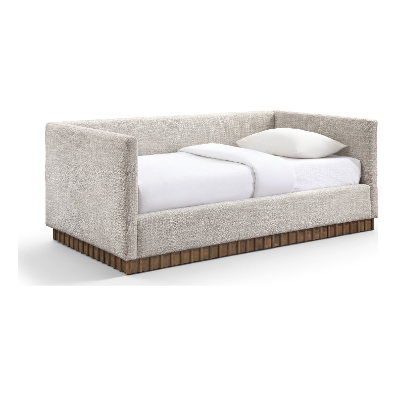 Meridian Furniture Teva Beige Linen Textured Fabric Upholstered Twin Daybed