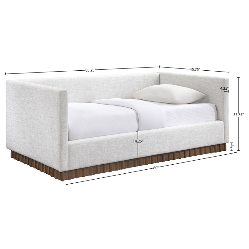 Meridian Furniture Teva Cream Linen Textured Fabric Upholstered Twin Daybed