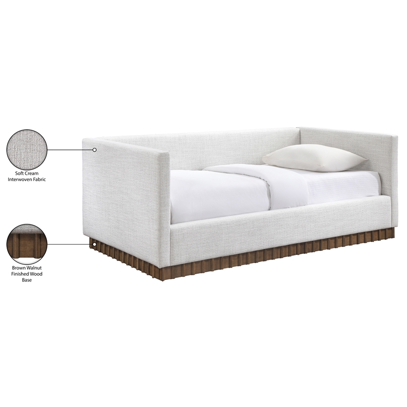 Meridian Furniture Teva Cream Linen Textured Fabric Upholstered Twin Daybed