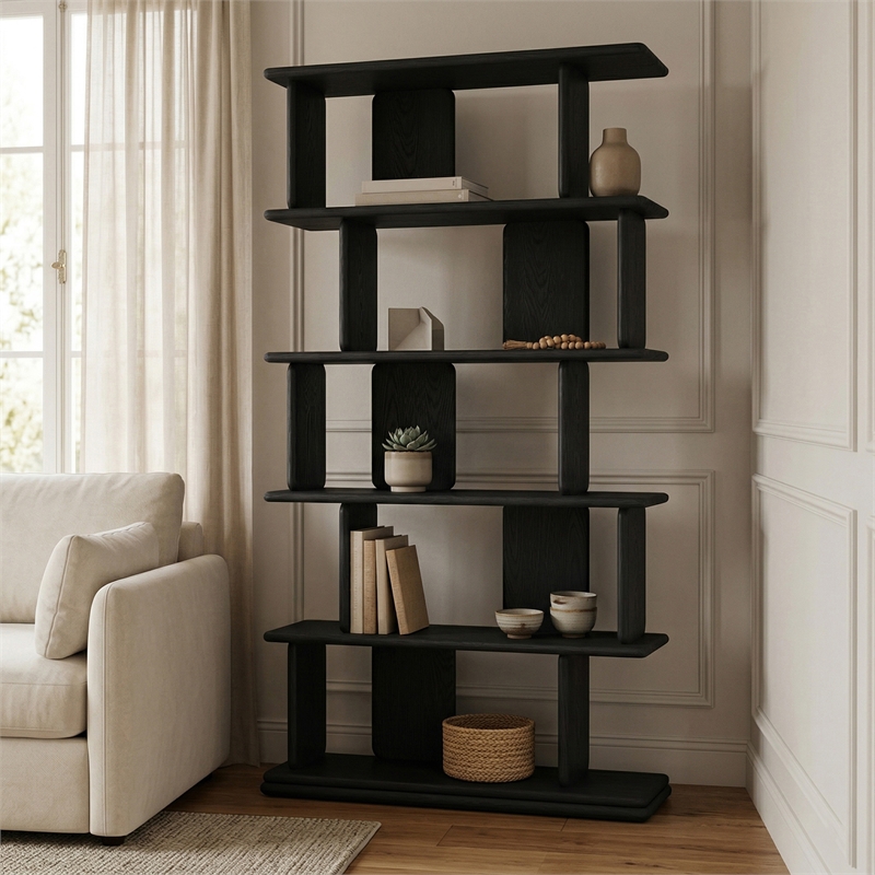 Meridian Furniture Nexa Black Solid Wood Bookcase