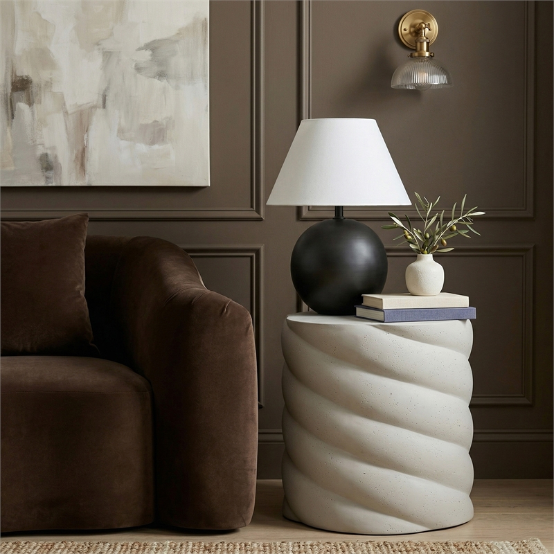 Meridian Furniture Marmet Cream Concrete Indoor / Outdoor End / Side Table