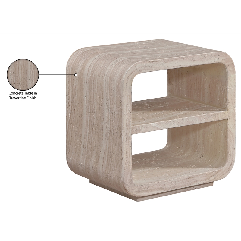 Meridian Furniture Calix Travertine Concrete Indoor / Outdoor End / Side Table