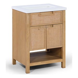 Meridian Furniture Soren 24&quot Natural Wood And Engineered Stone Bathroom Vanity