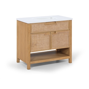 Meridian Furniture Soren 36&quot Natural Wood And Engineered Stone Bathroom Vanity