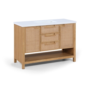 Meridian Furniture Soren 48&quot Natural Wood And Engineered Stone Bathroom Vanity