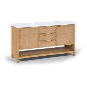 Meridian Furniture Soren 60&quot Natural Wood And Engineered Stone Bathroom Vanity
