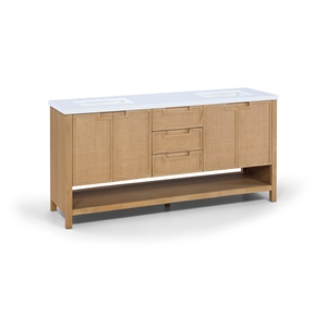 Meridian Furniture Soren 72&quot Natural Wood And Engineered Stone Bathroom Vanity