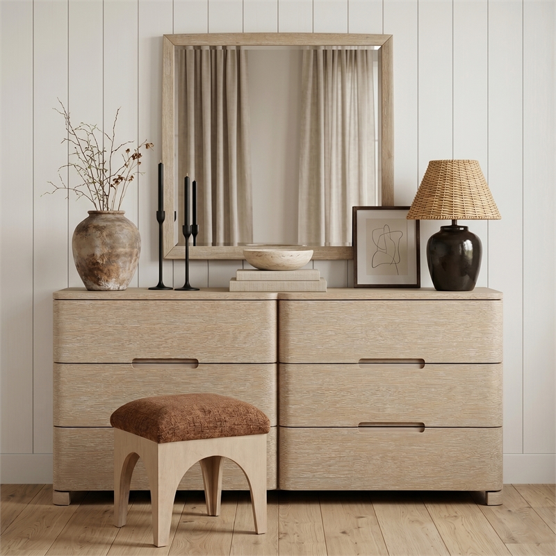 Meridian Furniture Caswell Natural Oak Veneer And Solid Wood Mirror