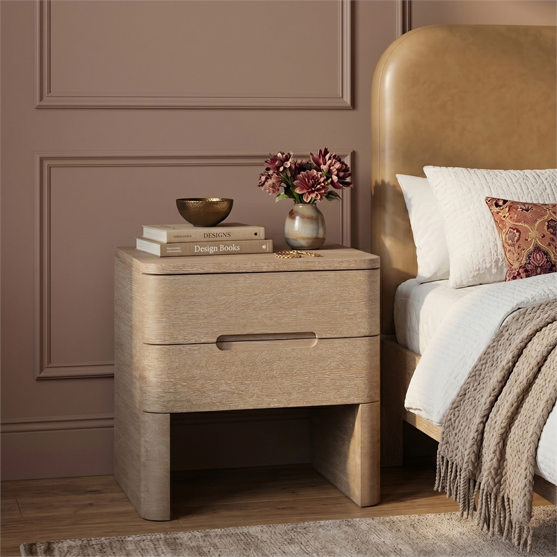 Meridian Furniture Caswell Natural Oak Veneer And Solid Wood Nightstand