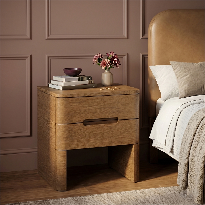 Meridian Furniture Caswell Brown Oak Veneer And Solid Wood Nightstand