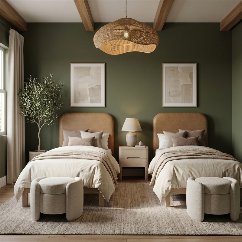 Meridian Furniture Caswell Natural Vegan Leather Upholstered Twin Bed