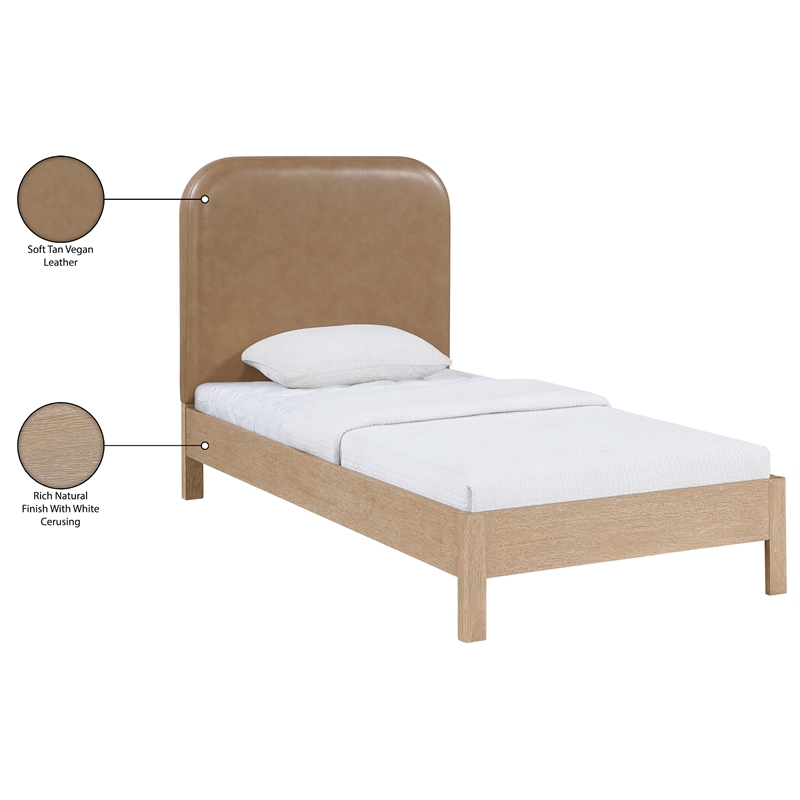 Meridian Furniture Caswell Natural Vegan Leather Upholstered Twin Bed