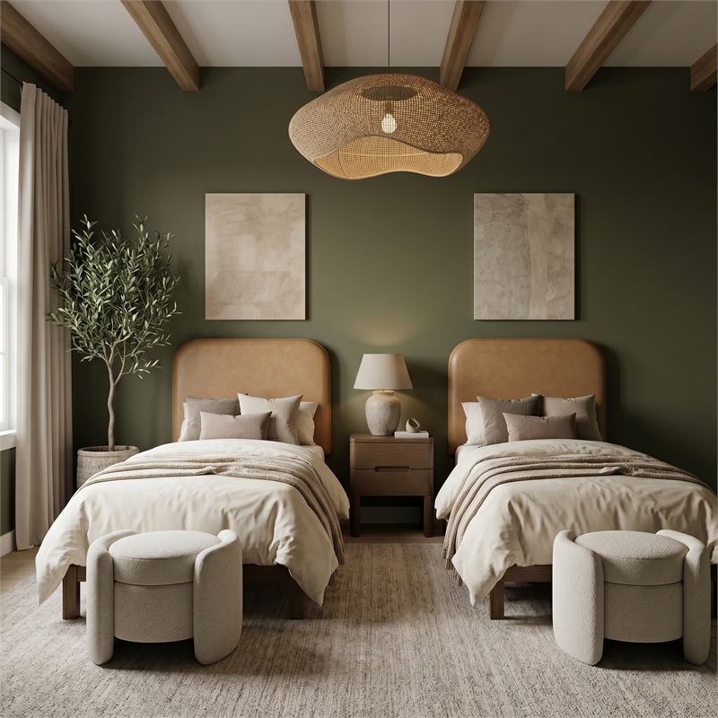 Meridian Furniture Caswell Brown Vegan Leather Upholstered Twin Bed